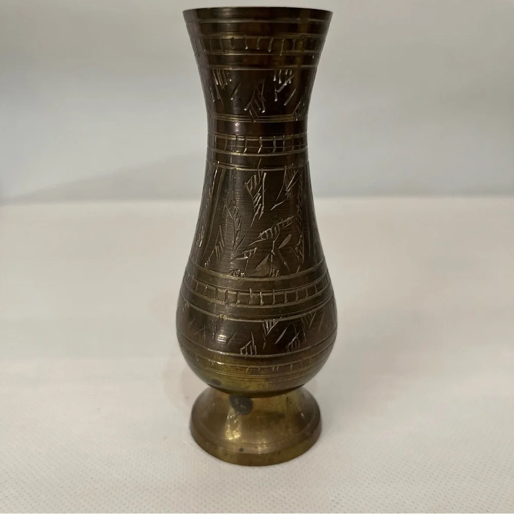 Vintage Etched Brass Mini Bud Vase